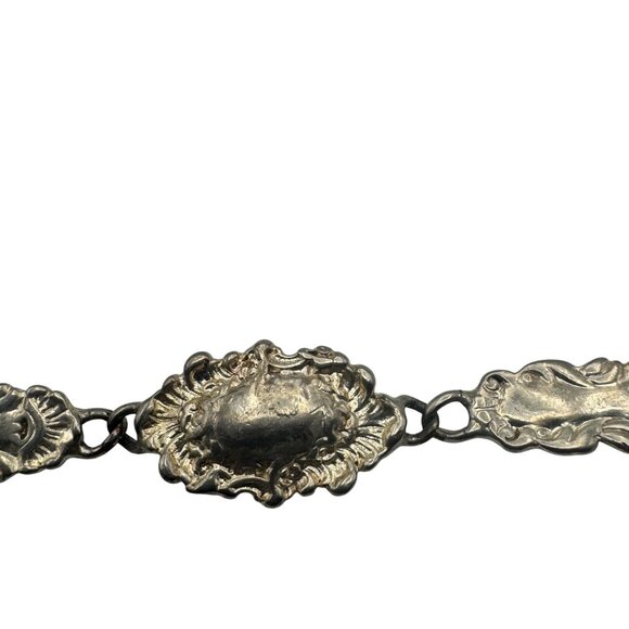 Vintage Ornate Silver Bracelet Decorative Panel Links Adjustable Wristwear - Picture 6 of 7
